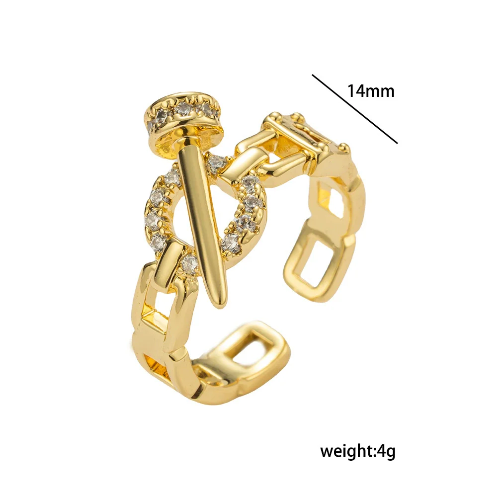 Wholesale Gold Plated Copper Geometric Light Luxury Style Open Hand Jewelry Hip Hop Ring Bracelet For Women - Image 5