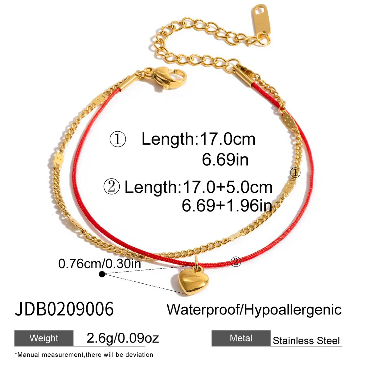 Wholesale Gold Plated Heart Geometric Simple Stainless Steel Pendant Bracelet For Women - Image 6