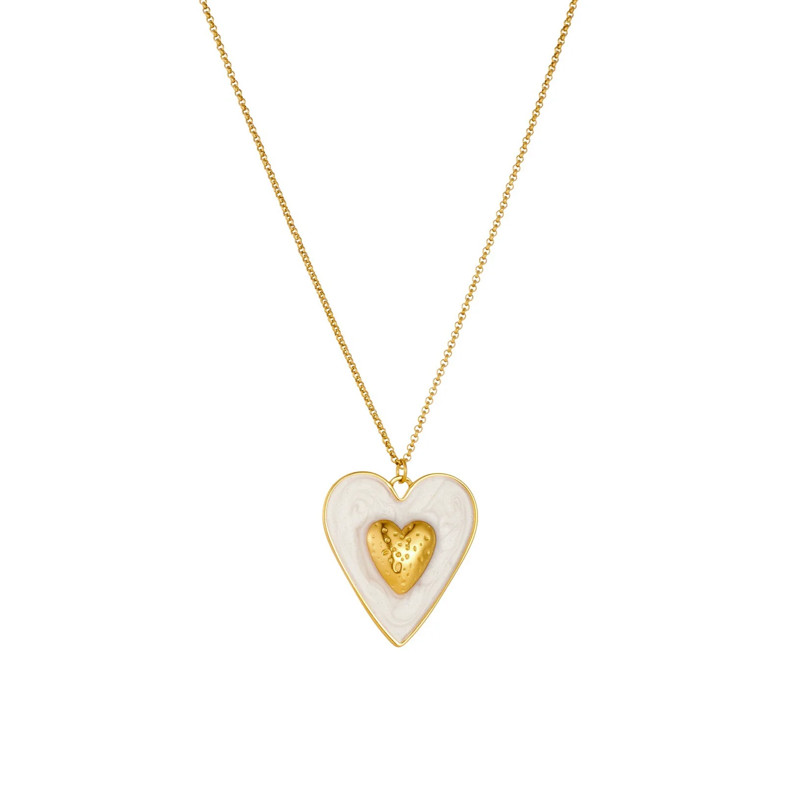Wholesale Gold Plated Stainless Steel Double Heart Pendant Box Chain Necklace For Women - Image 5