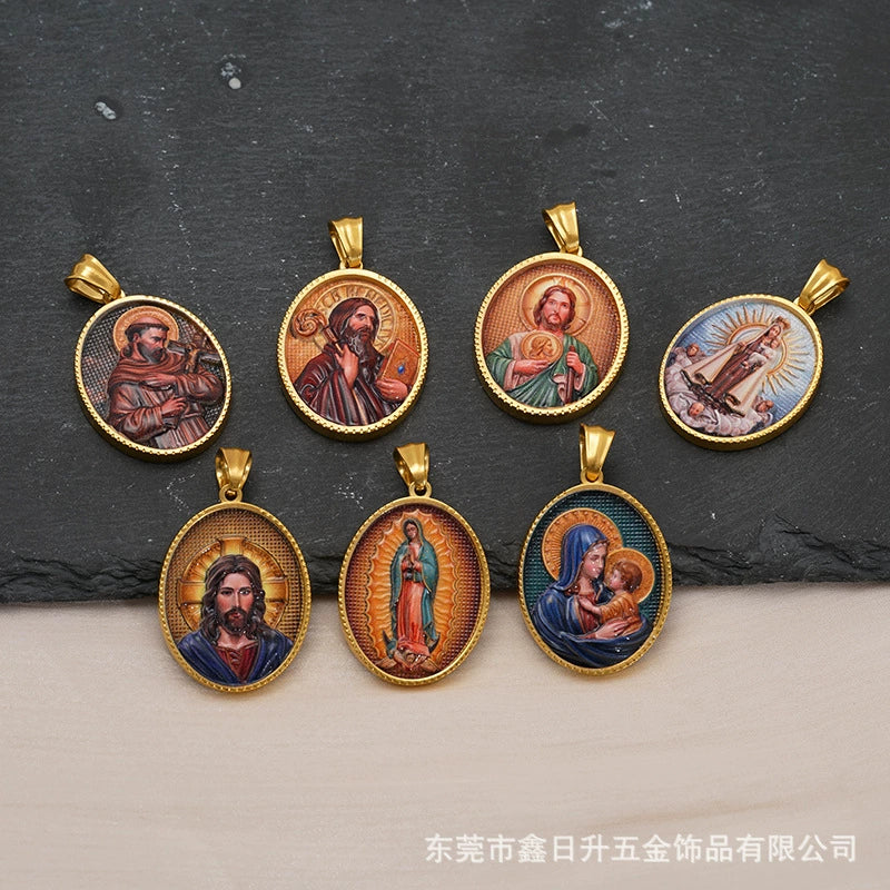 Wholesale Gold Plated Stainless Steel Ins Style Virgin Religious Portrait Person Shape Pendant Jewelry