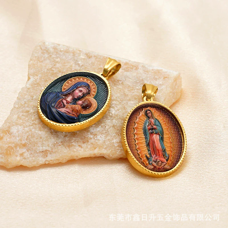 Wholesale Gold Plated Stainless Steel Ins Style Virgin Religious Portrait Person Shape Pendant Jewelry - Image 2
