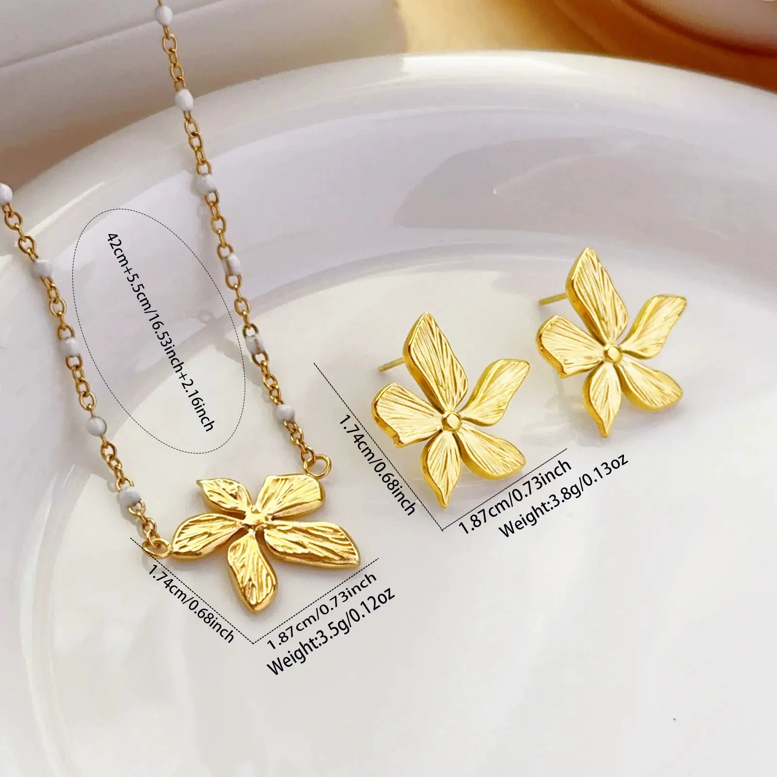 Wholesale Gold Plated Stainless Steel Irregular Geometric Flower Earrings And Necklace For Women - Image 4
