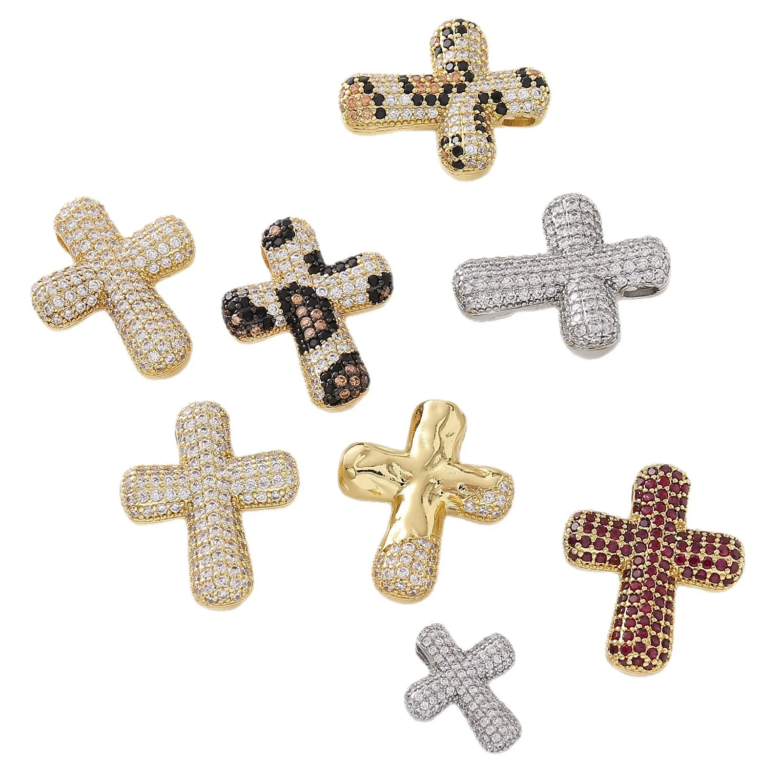 Wholesale Gold Plated Zircon Encrusted Chubby Cross Pendant Diy Jewelry Accessories Made Of Copper - Image 5