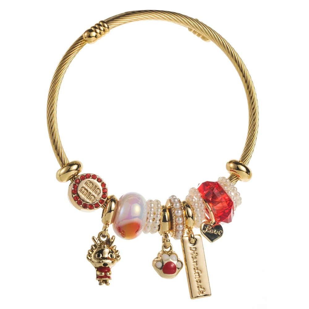 Wholesale Golden Stainless Steel Alloy Women's Bracelet With Diamond Treatment And Small Animal Pendant - Image 5