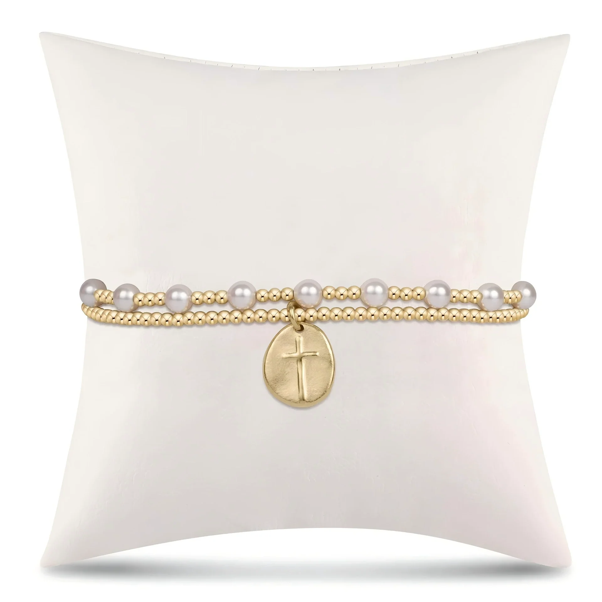 Wholesale Goldplated Copper Cross Pearl Bead Bracelet Jewelry For Women And Unisex