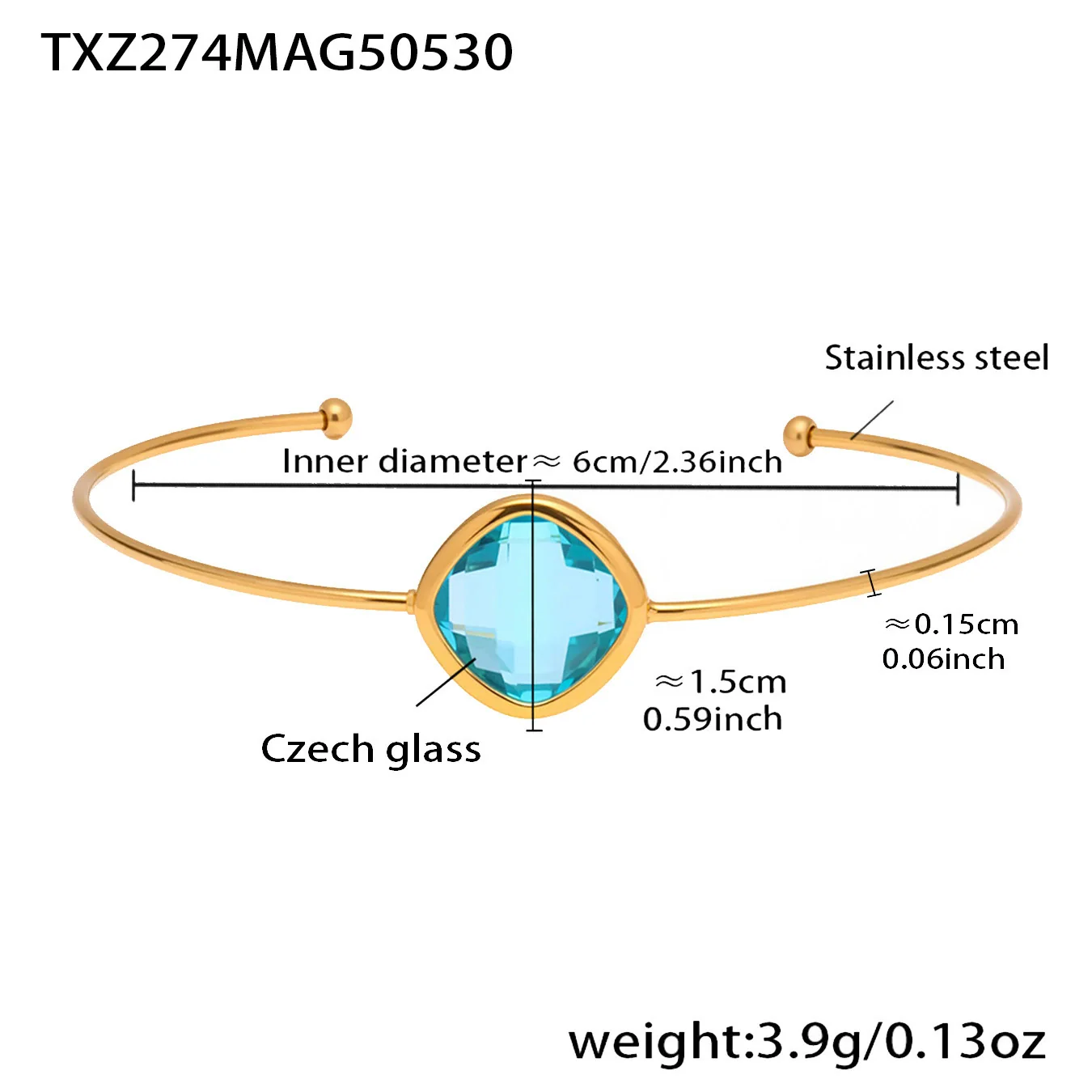 Wholesale Goldplated Stainless Steel And Czech Glass Ferris Wheel Square Inlaid Open Bracelet With Geometric Light Luxury Style - Image 10