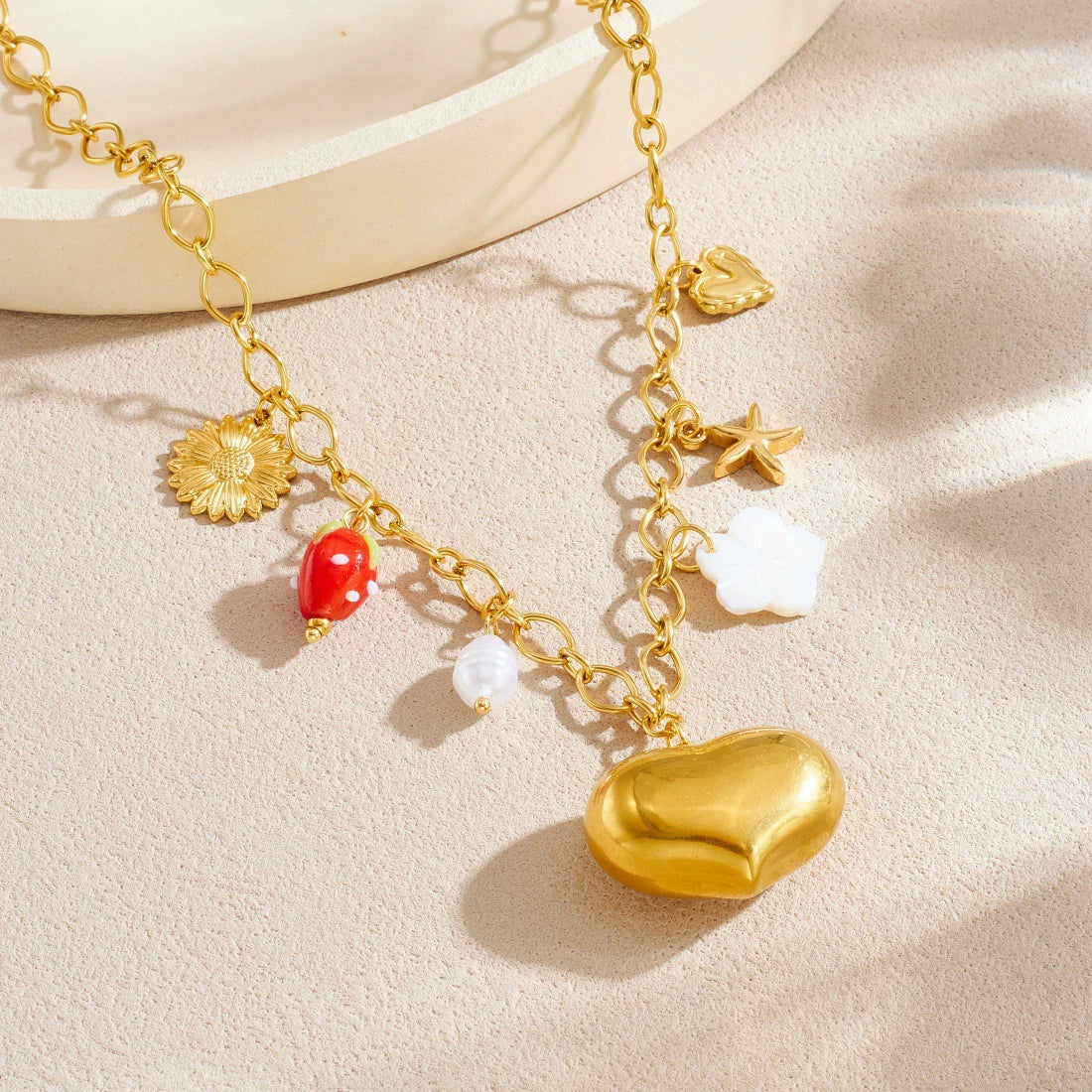 Wholesale Goldplated Stainless Steel Heartshaped Pendant Necklace For Women With Cross Round Chain In Chic Style - Image 2