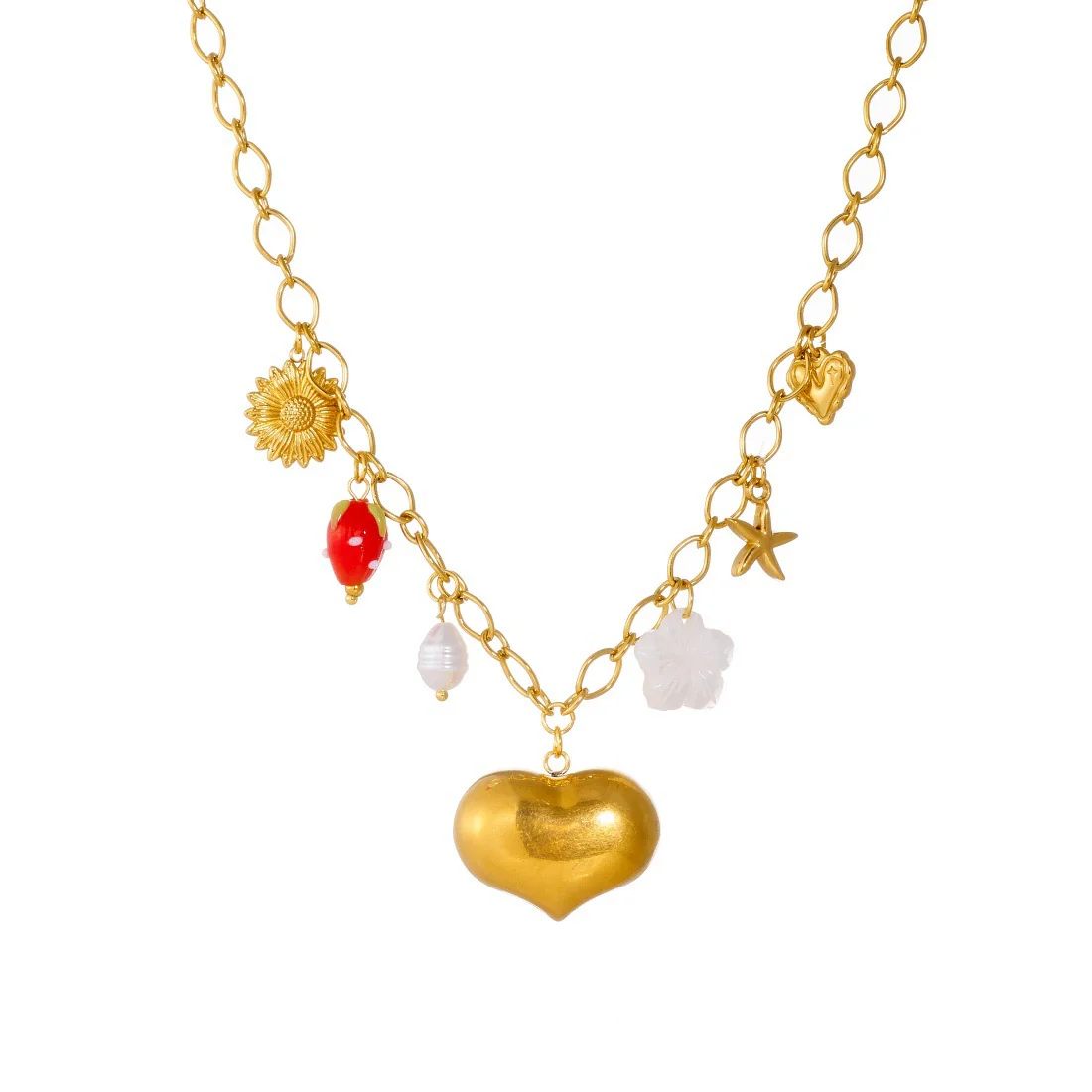 Wholesale Goldplated Stainless Steel Heartshaped Pendant Necklace For Women With Cross Round Chain In Chic Style - Image 5