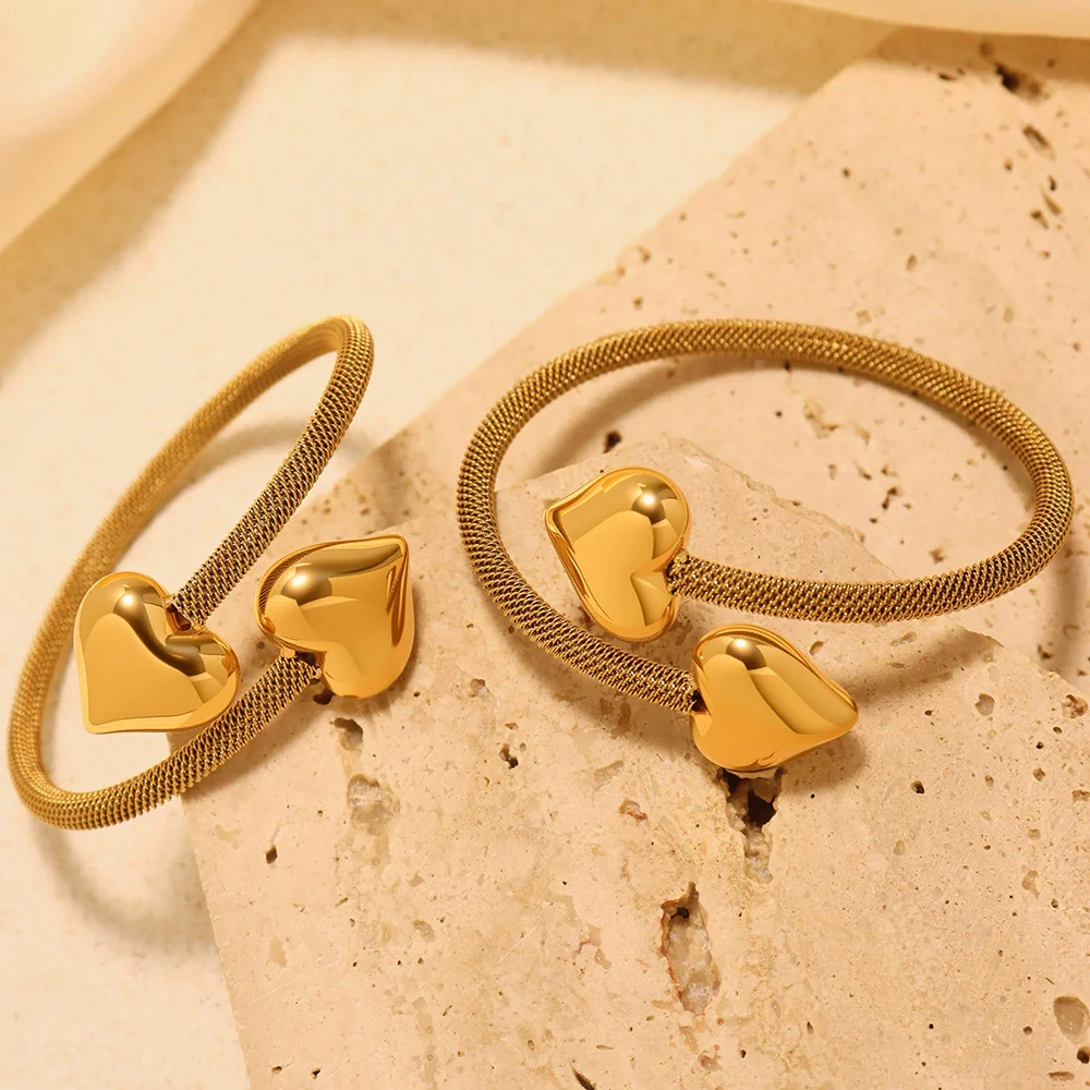 Wholesale Goldplated Stainless Steel Love Hollow Mesh Ferris Wheel Adjustable Bracelet - Image 2