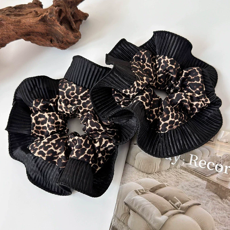 Wholesale Hair Ring Retro Leopard Lace Fabric Handmade Women's Fashion Niche Design Elegant Hair Rope Large Bowel Ring - Image 3