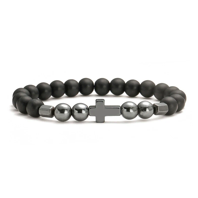 Wholesale Handmade Agate And Stainless Steel Geometric Cross Beaded Bracelet - Image 4