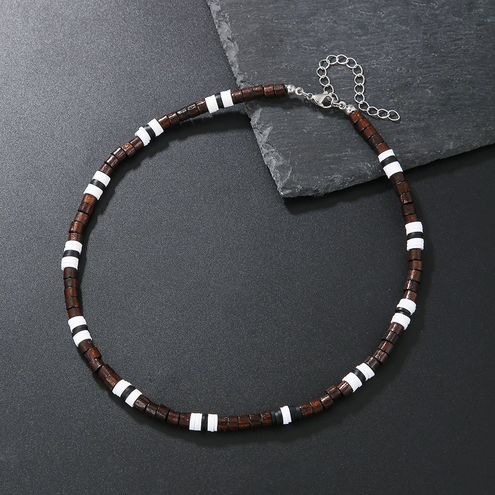 Wholesale Handmade Coconut Shell And Green Aventurine Geometric Pattern Unisex Necklace - Image 21