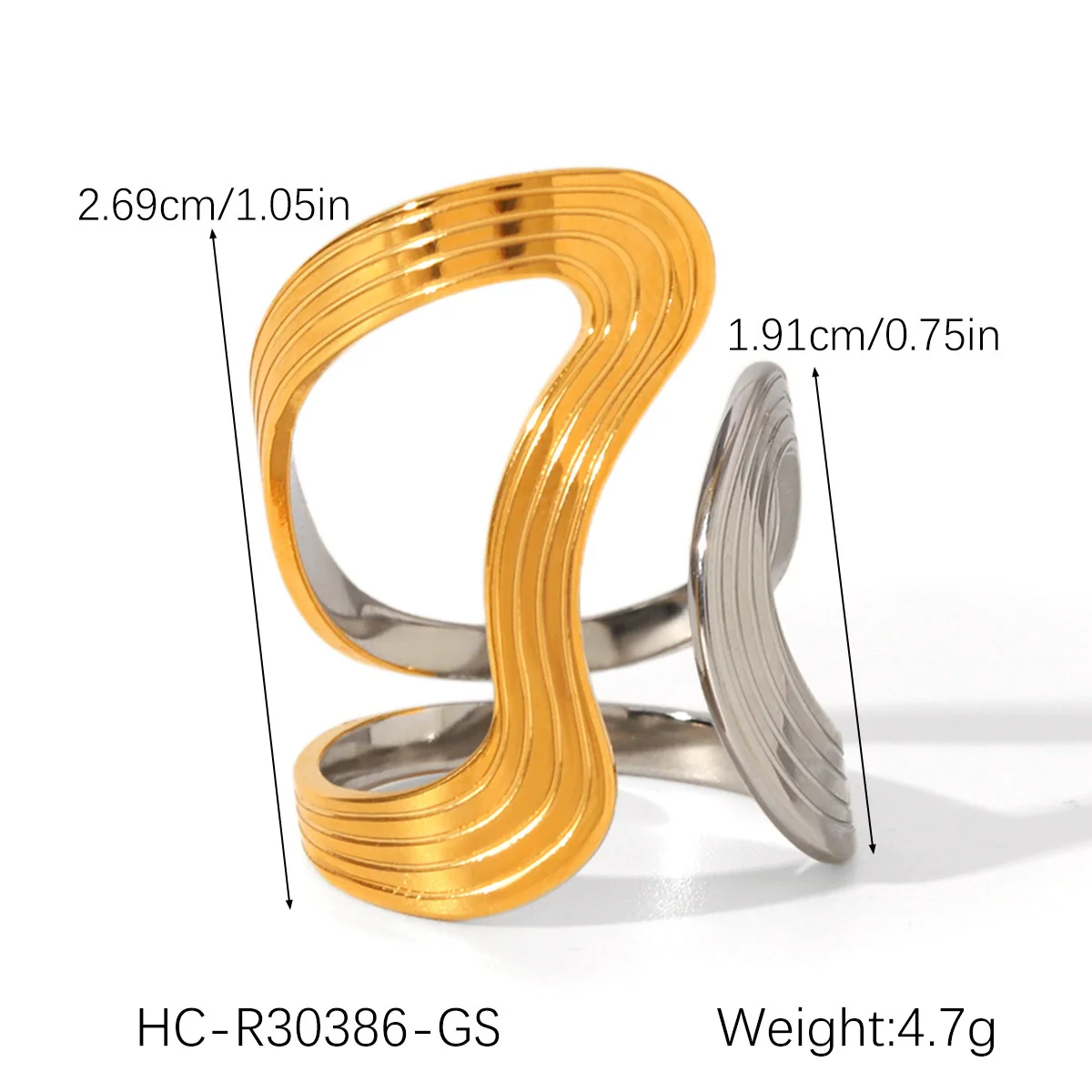 Wholesale Handmade Electroplated Stainless Steel Irregular Geometric Open Ring For Women - Image 10