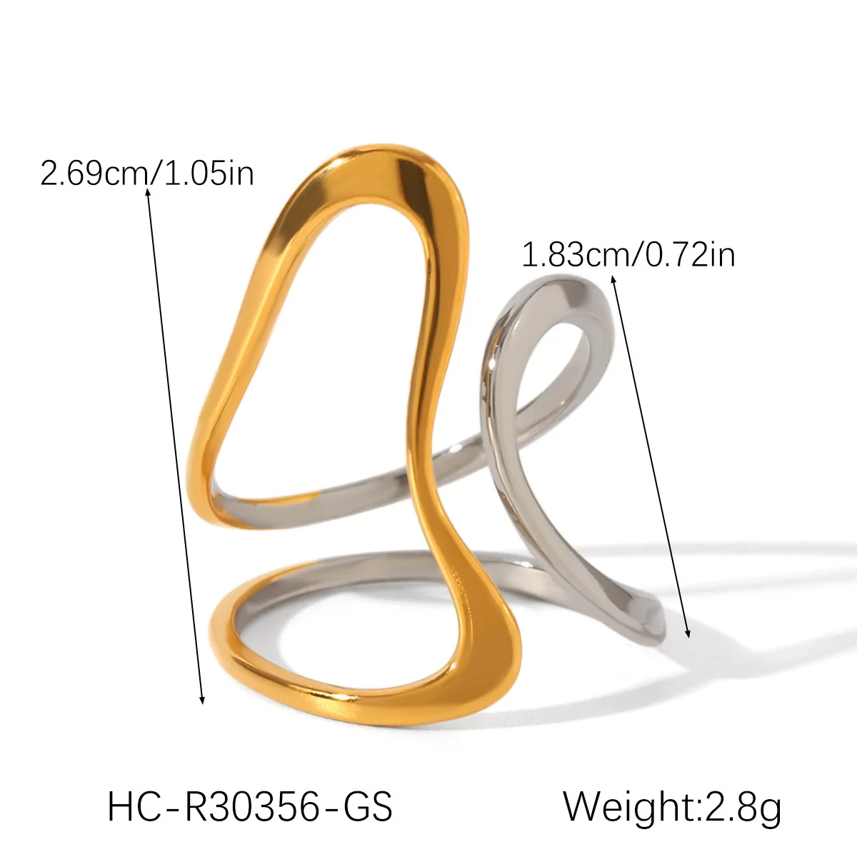 Wholesale Handmade Electroplated Stainless Steel Irregular Geometric Open Ring For Women - Image 5