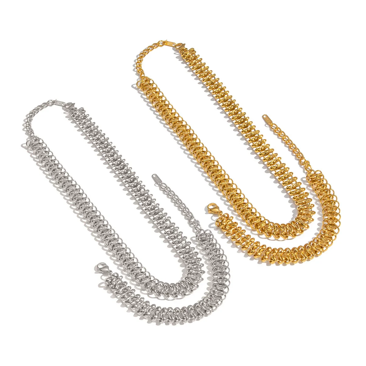 Wholesale Handmade Electroplated Stainless Steel Spring Pattern Jewelry Necklace And Bracelet Set For Women - Image 5