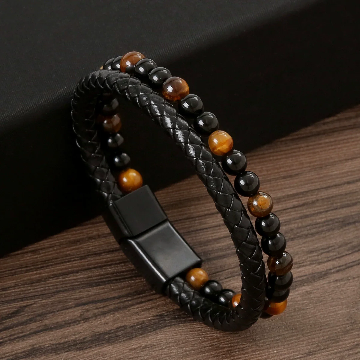 Wholesale Handmade Jewelry Accessories Alloy Tiger Eye Stone Bracelets With Star Pattern And Electroplating For Men And Women
