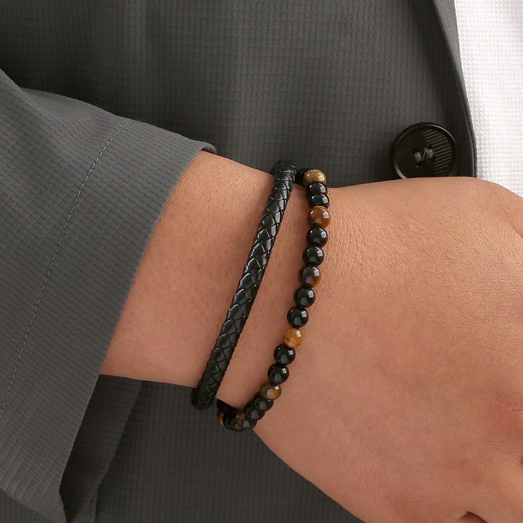 Wholesale Handmade Jewelry Accessories Alloy Tiger Eye Stone Bracelets With Star Pattern And Electroplating For Men And Women - Image 2