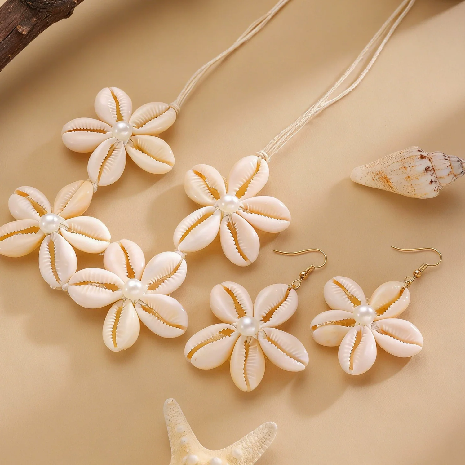 Wholesale Handmade Shell Shaped Flower Women's Earrings And Necklace Set Minimalist Accessories - Image 4