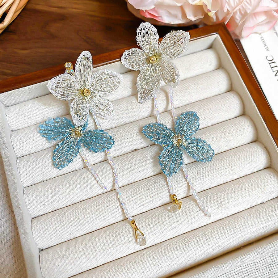 Wholesale Handmade Silver Needle Mesh Earrings With Forest Flower Design - Image 19