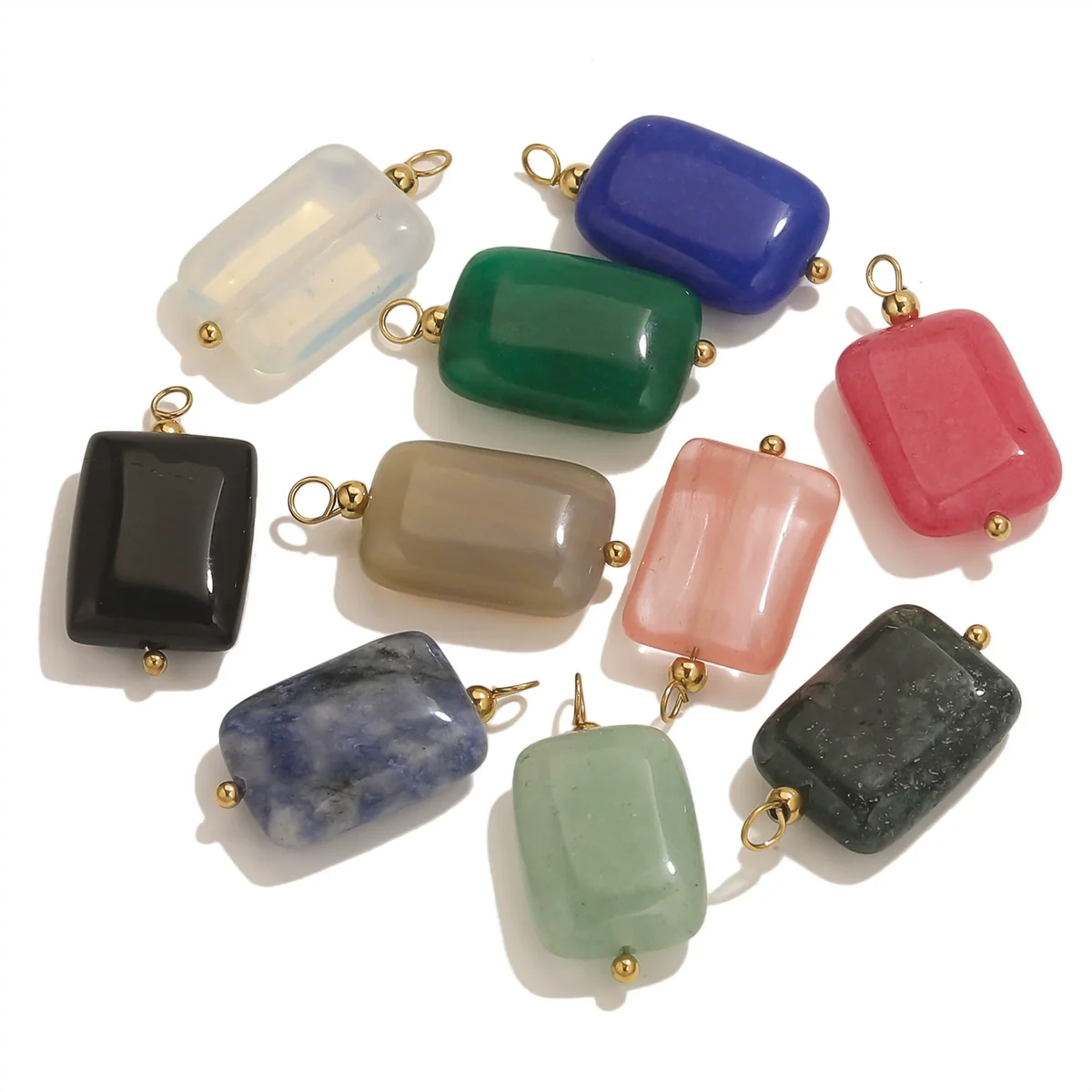 Wholesale Handmade Stainless Steel And Natural Stone Jewelry Accessories Square Pendant Curved Needle Pendant For Diy Necklace Earrings Bracelet With Electroplating - Image 4