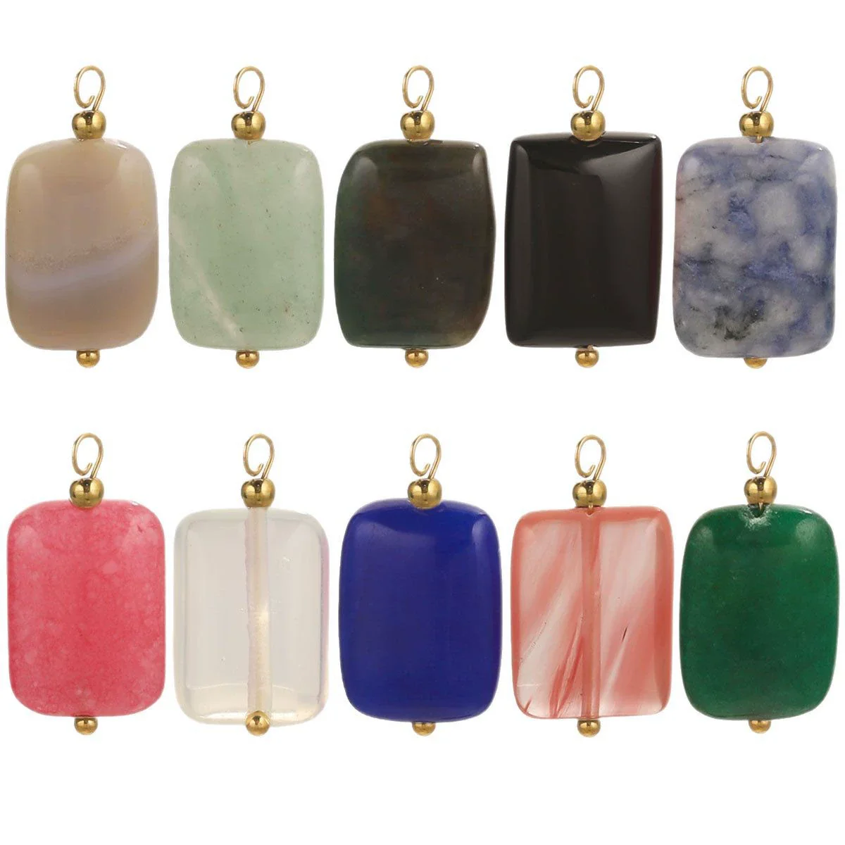 Wholesale Handmade Stainless Steel And Natural Stone Jewelry Accessories Square Pendant Curved Needle Pendant For Diy Necklace Earrings Bracelet With Electroplating - Image 5