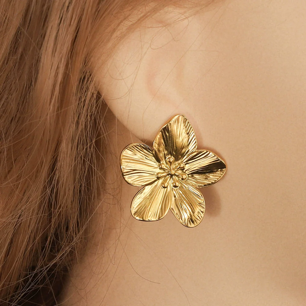 Wholesale Handmade Stainless Steel Hollow Flower Pattern Hanging Earrings Accessories With Electroplating - Image 3