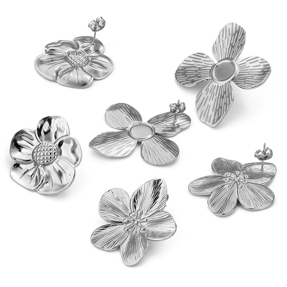 Wholesale Handmade Stainless Steel Hollow Flower Pattern Hanging Earrings Accessories With Electroplating - Image 5
