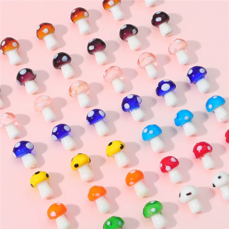 Wholesale Handpainted Glass Glaze Mushroom Beads Jewelry Earrings Necklace Bracelet Materials