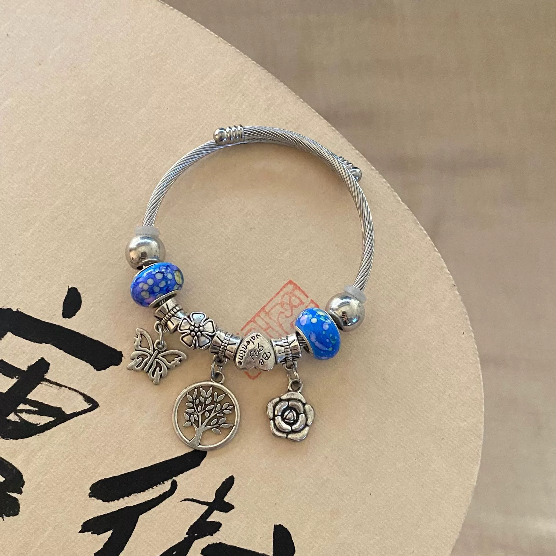 Wholesale Handpainted Stainless Steel Tree Of Life Beaded Open Bracelet Electroplated Jewelry For Women - Image 6