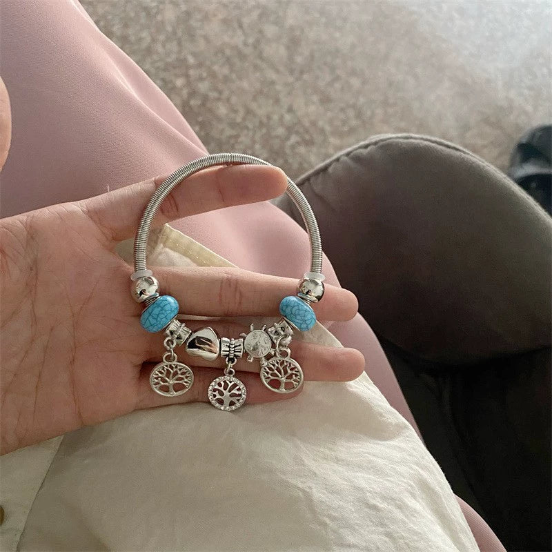 Wholesale Handpainted Stainless Steel Tree Of Life Beaded Open Bracelet Electroplated Jewelry For Women - Image 9