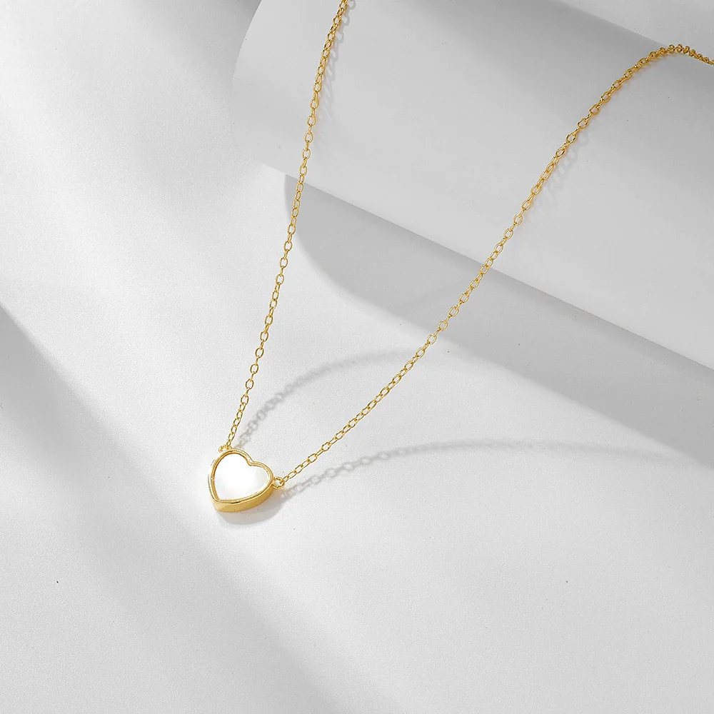 Wholesale Heart Shaped Inlaid Shell 925 Sterling Silver Pendant Necklace For Women - Image 6