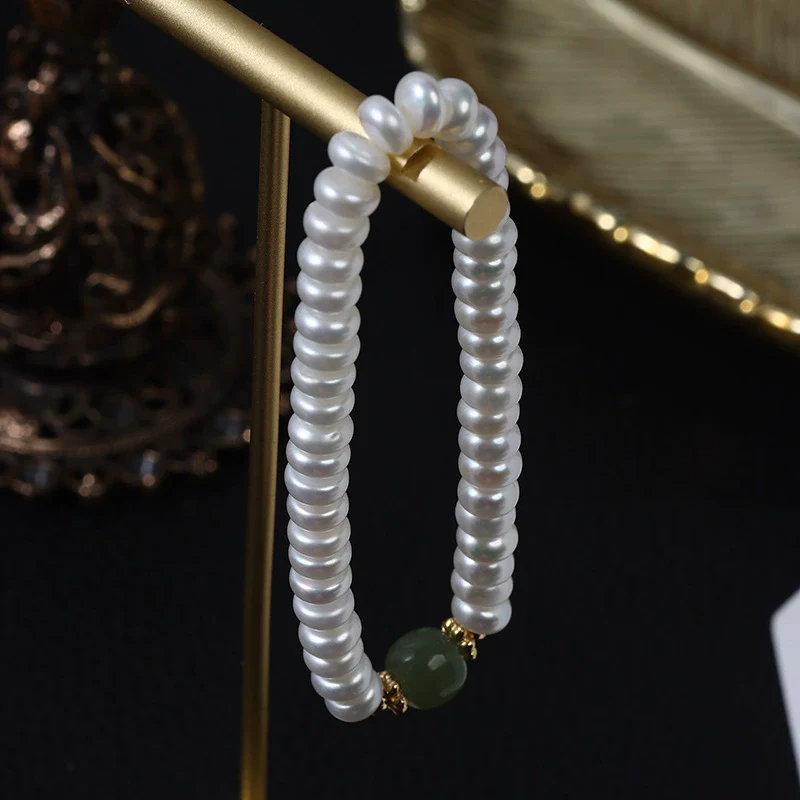 Wholesale Hetian Jade Freshwater Pearl Bracelet Simple Elastic Line Design Unisex Alien Shape - Image 3