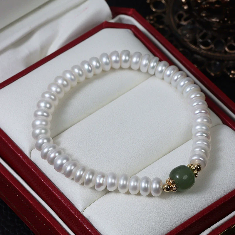 Wholesale Hetian Jade Freshwater Pearl Bracelet Simple Elastic Line Design Unisex Alien Shape - Image 5