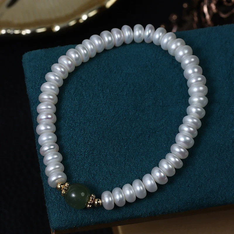 Wholesale Hetian Jade Freshwater Pearl Bracelet Simple Elastic Line Design Unisex Alien Shape - Image 6