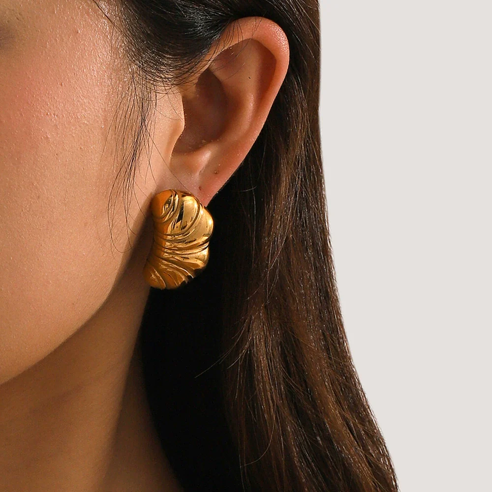 Wholesale Highend Geometric And Wave Pattern Electroplated Stainless Steel Earrings For Women - Image 4