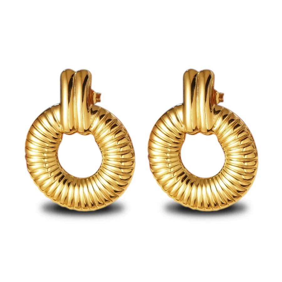 Wholesale Highend Stamped Geometric Stainless Steel Hoop Earrings For Women - Image 5