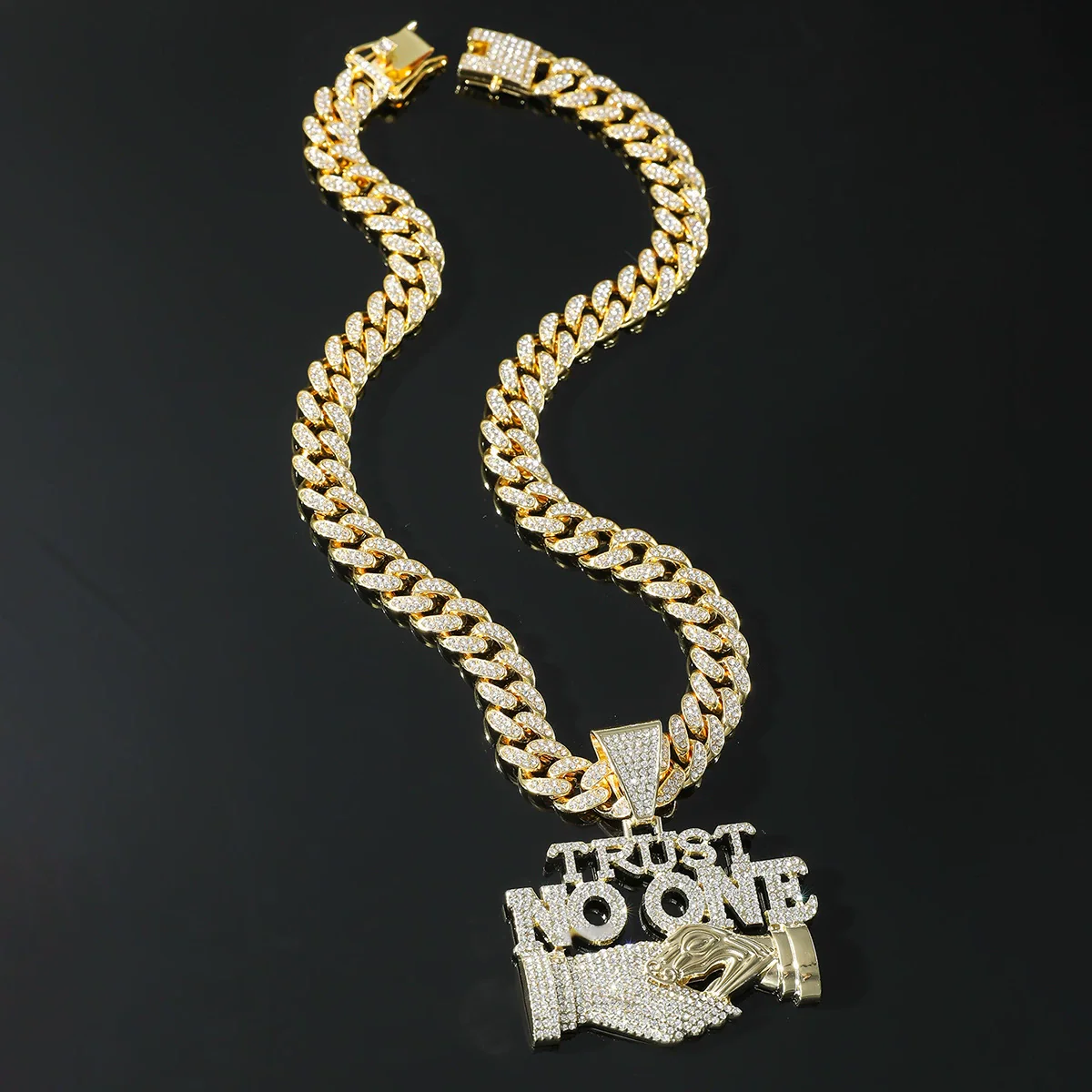Wholesale Hip Hop Alloy Diamond Letter Stitching Pendant Cuban Chain Necklace For Men - Image 2