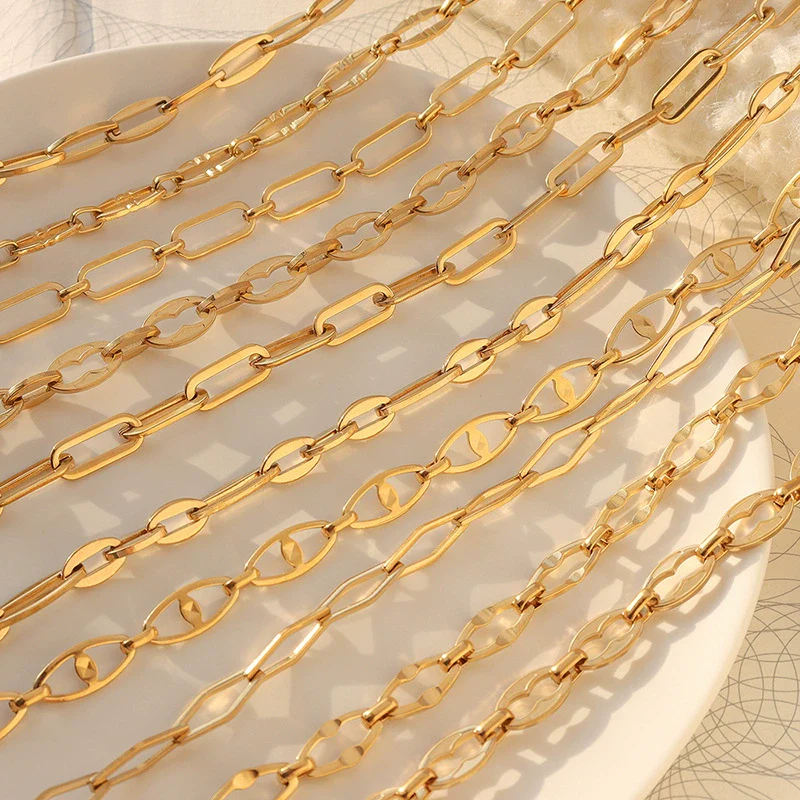 Wholesale Hip Hop Geometric Stacked Wear Simple Bare Chain 18K Gold Plated Titanium Steel Bracelet And Necklace Set For Women