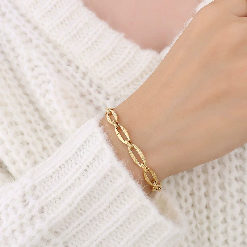 Wholesale Hip Hop Geometric Stacked Wear Simple Bare Chain 18K Gold Plated Titanium Steel Bracelet And Necklace Set For Women - Image 17