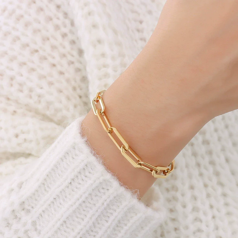Wholesale Hip Hop Geometric Stacked Wear Simple Bare Chain 18K Gold Plated Titanium Steel Bracelet And Necklace Set For Women - Image 19