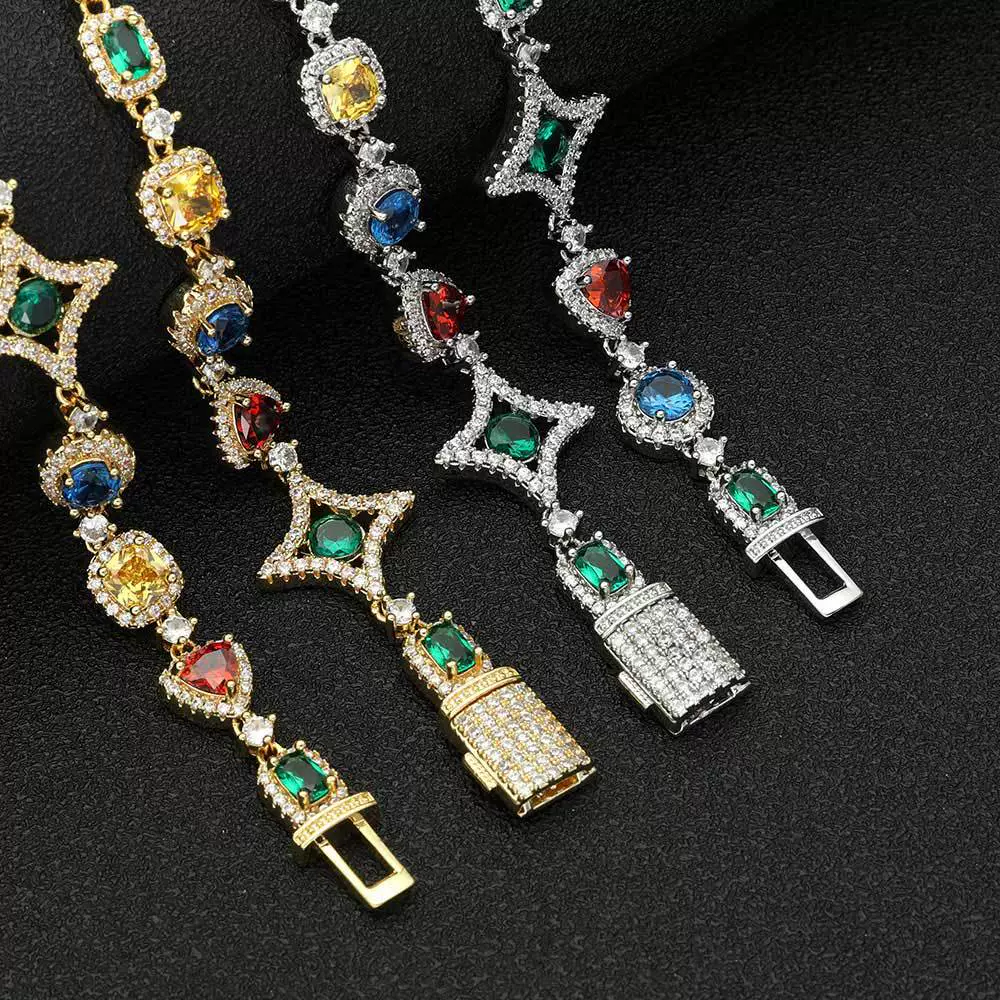 Wholesale Hip Hop Jewelry Copper Gemstone And Zirconia Necklace And Bracelet For Unisex - Image 4