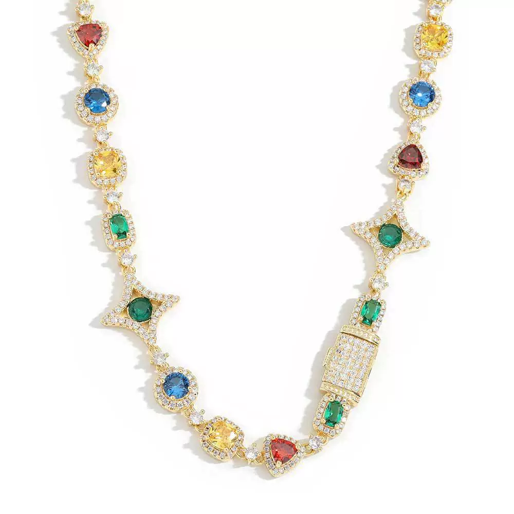 Wholesale Hip Hop Jewelry Copper Gemstone And Zirconia Necklace And Bracelet For Unisex - Image 5