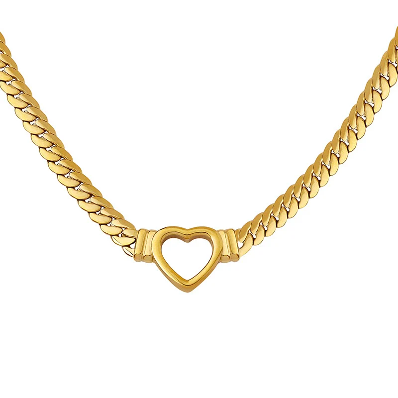 Wholesale Hip Hop Punk Geometric Heart Cuban Chain Ring Necklace In Titanium Steel 18K Gold Plated Jewelry - Image 4