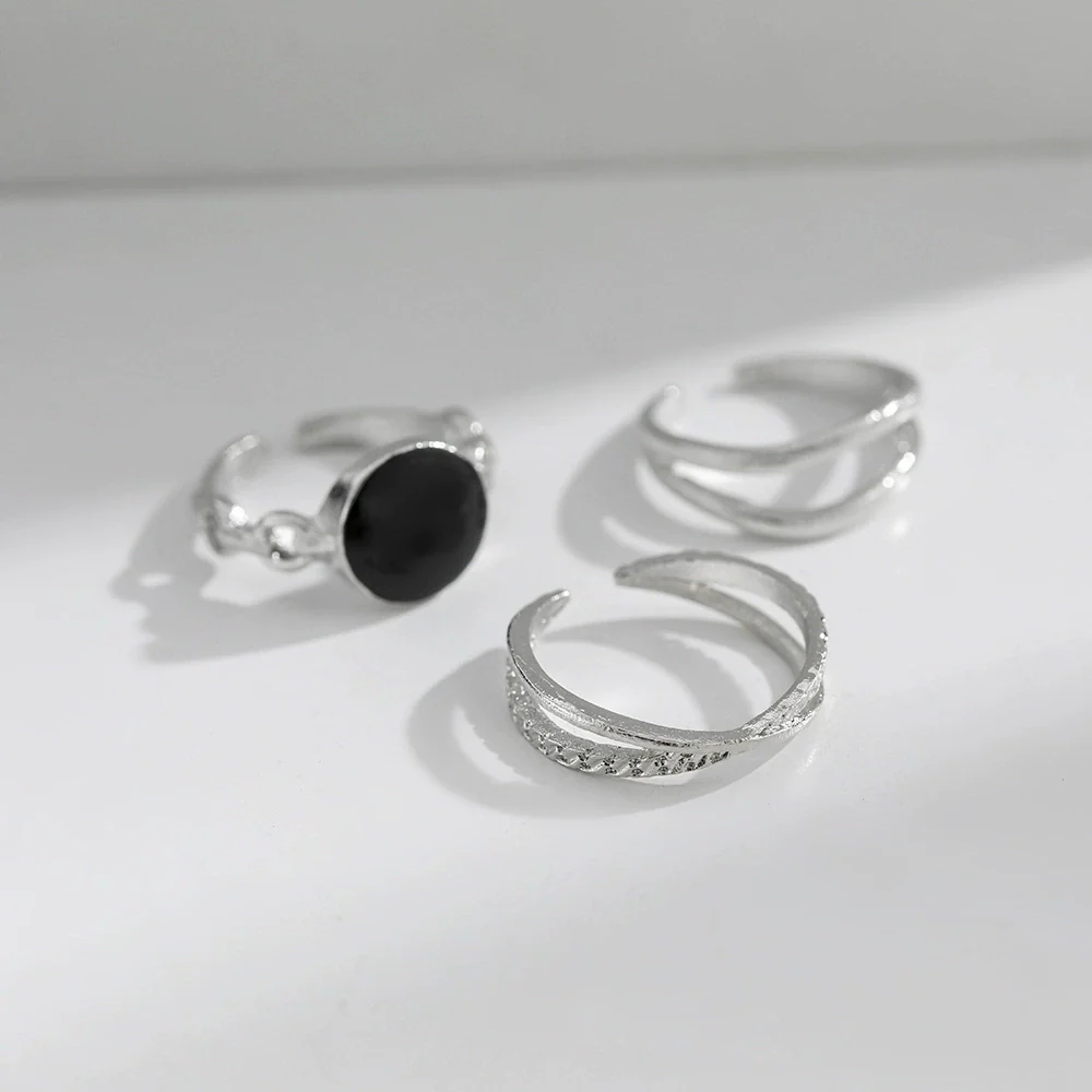 Wholesale Hip Hop Retro Geometric Alloy Ring Set With Black Gemstones - Image 6