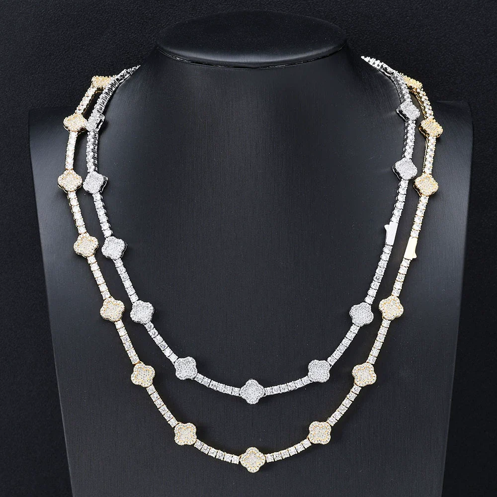 Wholesale Hip Hop Style Copper Zircon Tennis Chain Four Leaf Clover Necklace And Bracelet Jewelry - Image 2