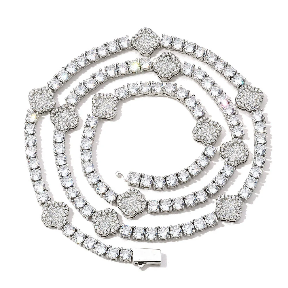Wholesale Hip Hop Style Copper Zircon Tennis Chain Four Leaf Clover Necklace And Bracelet Jewelry - Image 5