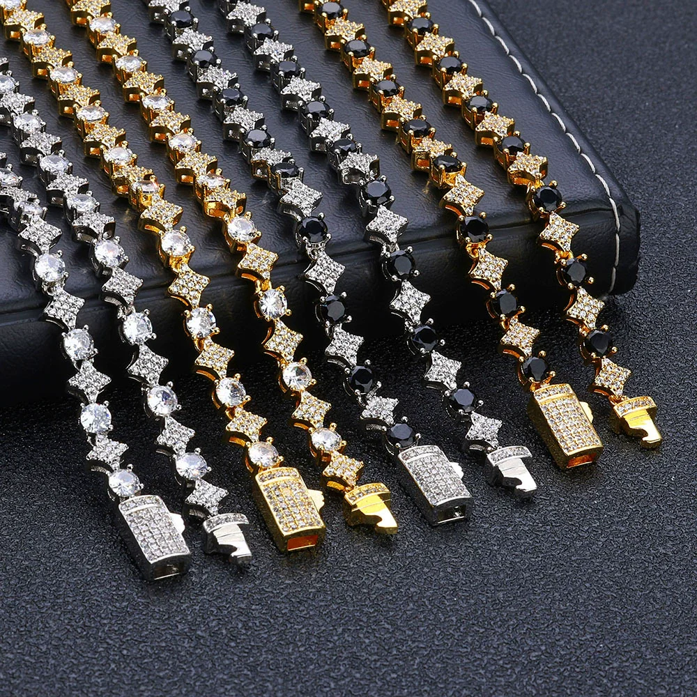 Wholesale Hip Hop Style Star Shaped Zircon Copper Men's Bracelet Jewelry - Image 4