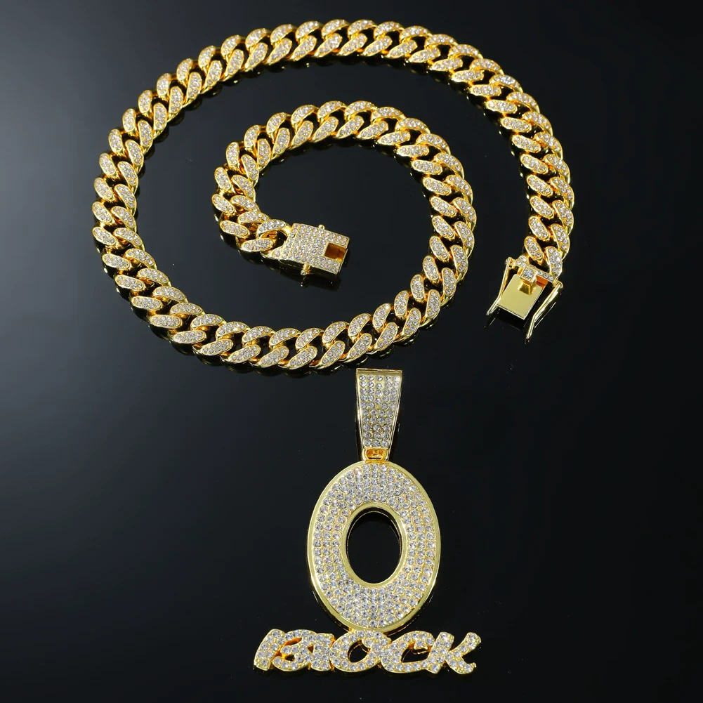 Wholesale Hiphop Alloy Rhinestone O Letter Pendant Necklace With Cuban Chain For Men - Image 4
