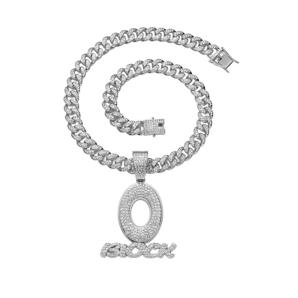 Wholesale Hiphop Alloy Rhinestone O Letter Pendant Necklace With Cuban Chain For Men - Image 7