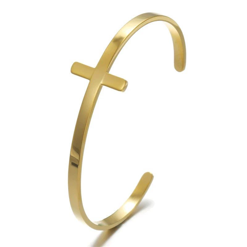 Wholesale Hiphop Jewelry Titanium Steel Geometric Open Cross Bracelet Unisex Simple Style